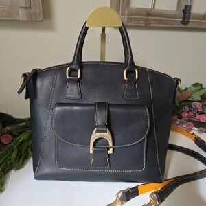 Dooney & Bourke Emerson Satchel/Crossbody Black Florentine Leather Gold Hardware